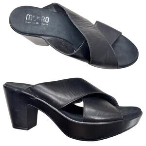 Munro Black Leather Heeled Mule Womens 7 Comfort Shoes Classic Chunky 90s Y2K